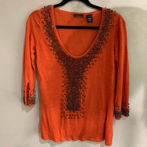Moda International Beaded Sweater Rusty Orange XS